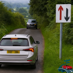 Giving way to traffic coming up hill